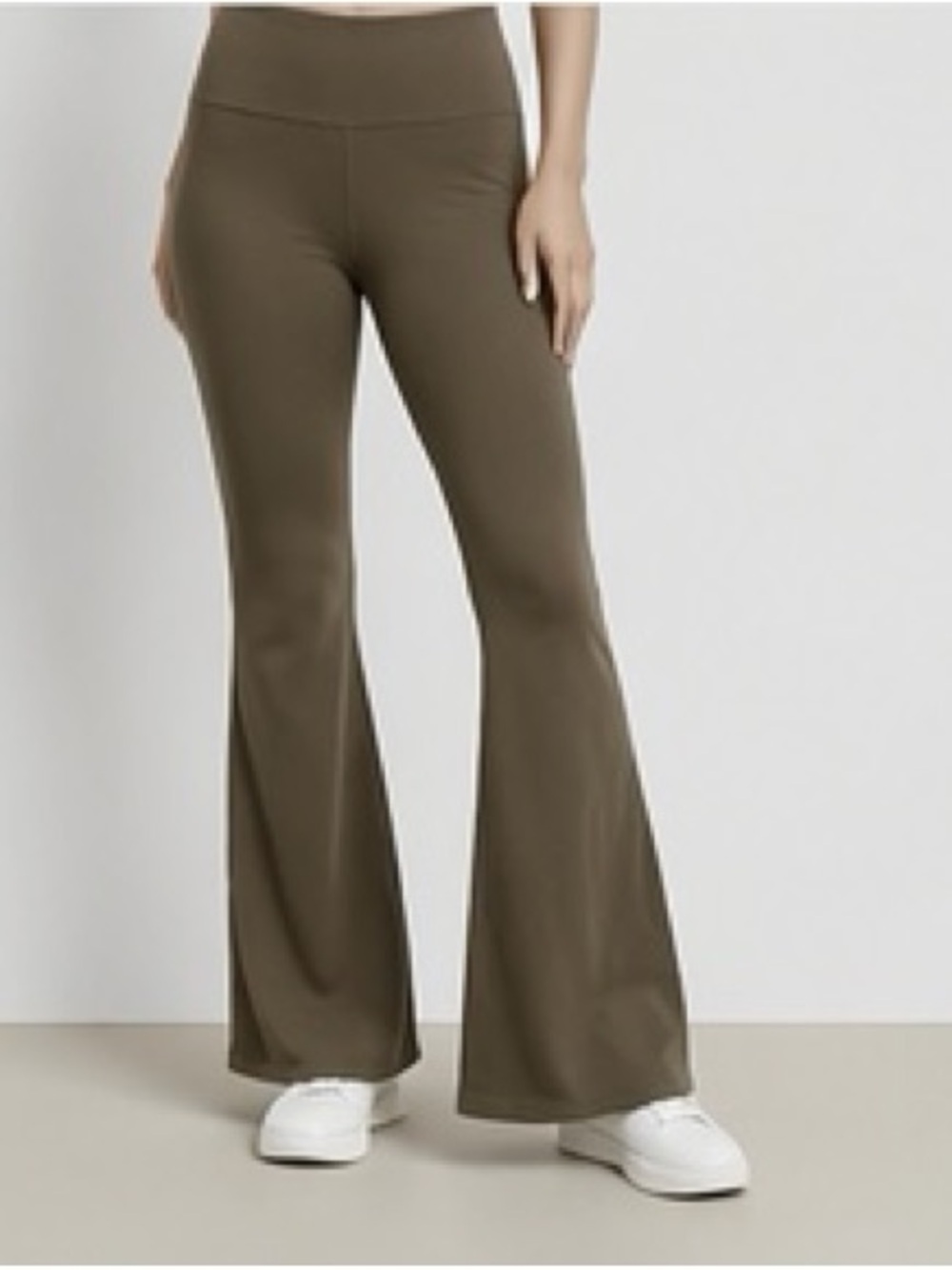 Women’s Brown Flared Active Pants Wide Foldover Waistband